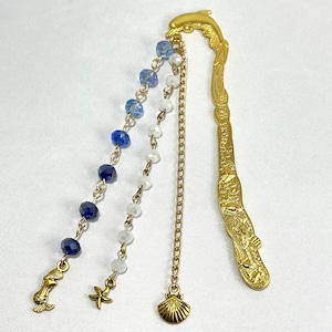 Crystal Bead Dolphin & Mermaid Golden Hook Bookmark