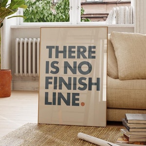 Plakat There Is No Finish Line | Motywacyjny wydruk, inspirujący plakat z cytatami, minimalistyczna sztuka ścienna, prezent dla mężczyzn, nowoczesny wystrój domowej siłowni
