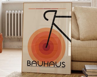 Affiche de vélo Bauhaus, décoration murale vélo rétro, impression cycliste moderne du milieu du siècle, cadeau pour les passionnés de cyclisme (affiche uniquement)