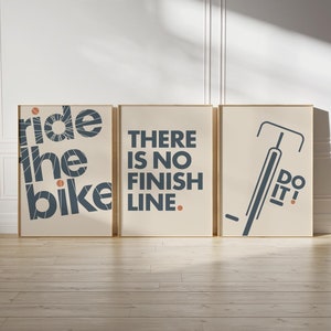 Motivierende Fahrrad-Drucke, 3er-Set Bauhaus Fahrrad-Poster | Minimalistische Radfahren Zitate Wandkunst | Geschenk für Radsportler, modernes Wohndekor