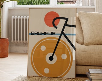 Cartel de bicicleta Bauhaus, impresión de bicicleta Bauhaus, regalo para amantes del ciclismo, moderno de mediados de siglo, arte de pared de bicicleta, impresiones de ciclismo retro, impresiones de Bauhaus
