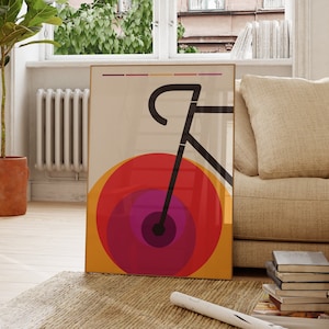 Bauhaus Fahrrad Poster, Retro Fahrrad Druck, Geschenk für Radsportler, Mitte des Jahrhunderts modern, Fahrrad Wandkunst, bunte Retro Drucke, Bauhaus Drucke