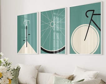 Retro Bike Posters, Set of 3 Mid-Century Modern Bicycle Prints, Minimalist Cycling Wall Art, Cycling lovers gift (Posters Only)