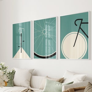 Fahrraddrucke, Set mit 3 Fahrradpostern, Mid-Century Modern, Fahrrad-Wandkunst, Retro - Fahrradposter, minimalistische Drucke, Geschenk für Fahrradliebhaber