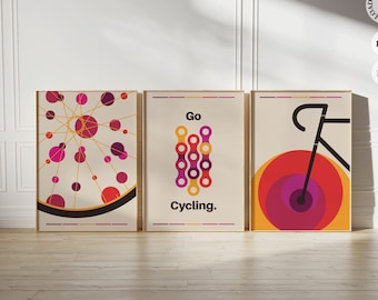 Bauhaus Bike prints, set of 3 Bauhaus bicycle posters, mid-century modern, Cycling Wall Art, Minimalist Retro Art print, Cycling lovers gift