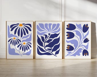 Floral Art , Set of 3 Prints , Gift for plant lovers, Botanical Wall Art, Flower Posters, Printable Art, Minimalist Floral Prints,