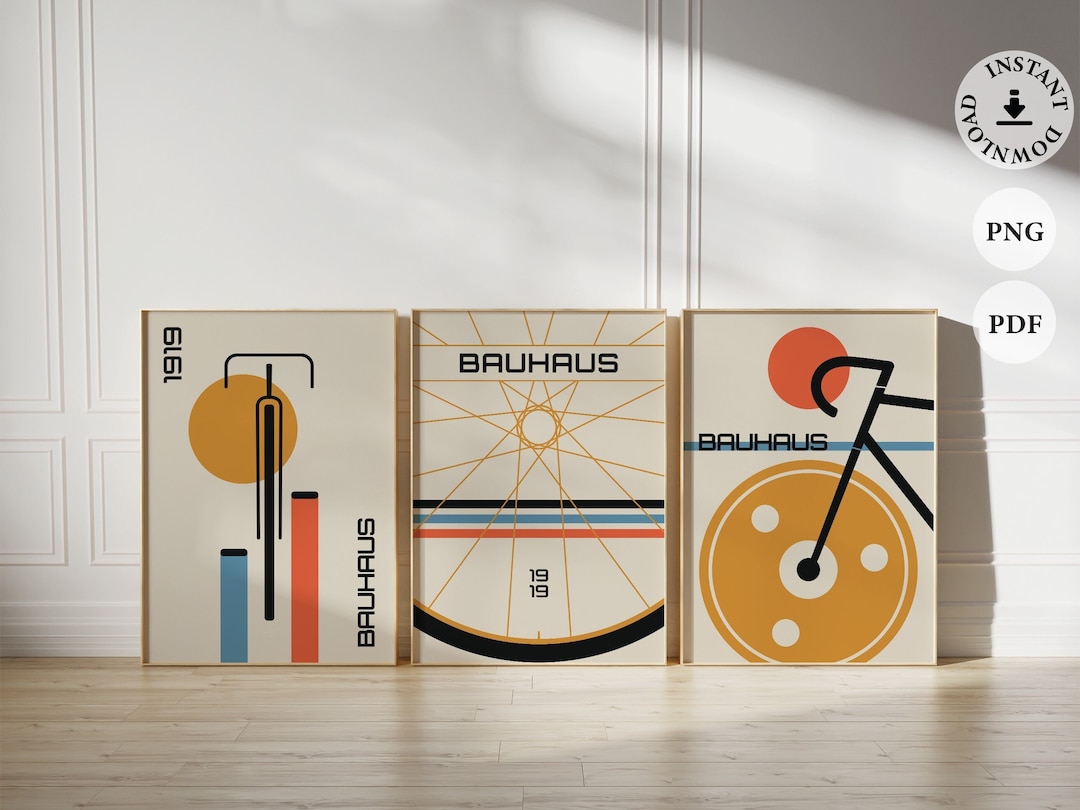 Bauhaus Bike Prints, Set of 3 Bauhaus Bicycle Posters, Midcentury Modern, Cycling Wall Art