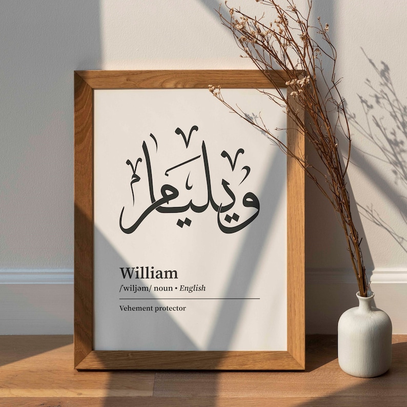 Arabic Calligraphy Custom Name English Definition Printable Wall Art