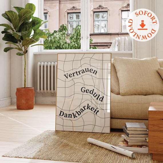 Geduld Dankbarkeit Vertrauen poster, Deutsche Kunst, Gifts for Germans, Minimalist wall art, Inspirational, Typography, DIGITAL DOWNLOAD