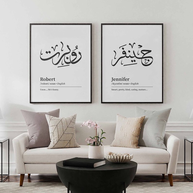 Arabic Calligraphy Custom Name English Definition Printable Wall Art