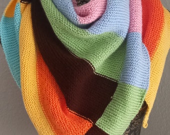 Hand-knitted triangular shawl