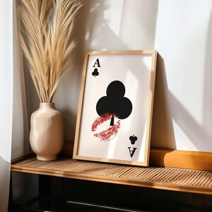 Playing Card Wall Art, Playing Cards Print, Trendy Retro Kiss Lips, Femme Fatale Print | Apartment Aesthetic | Instant Download