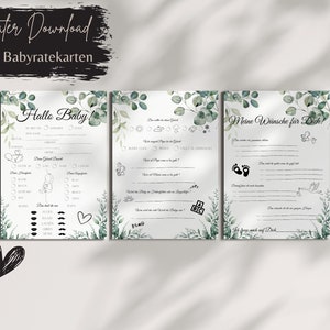 Jeu de devinettes pour bébé | Cartes de conseils pour bébé pour baby shower | Jeu pour femmes enceintes | Jeux pour bébé en allemand | Jeu de baby shower à télécharger