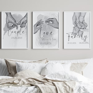 Familienposter mit Händen, Bild Familie, Familienschild mit Familienname und Namen der Eltern und Kinder, personalisiertes Familiengeschenk