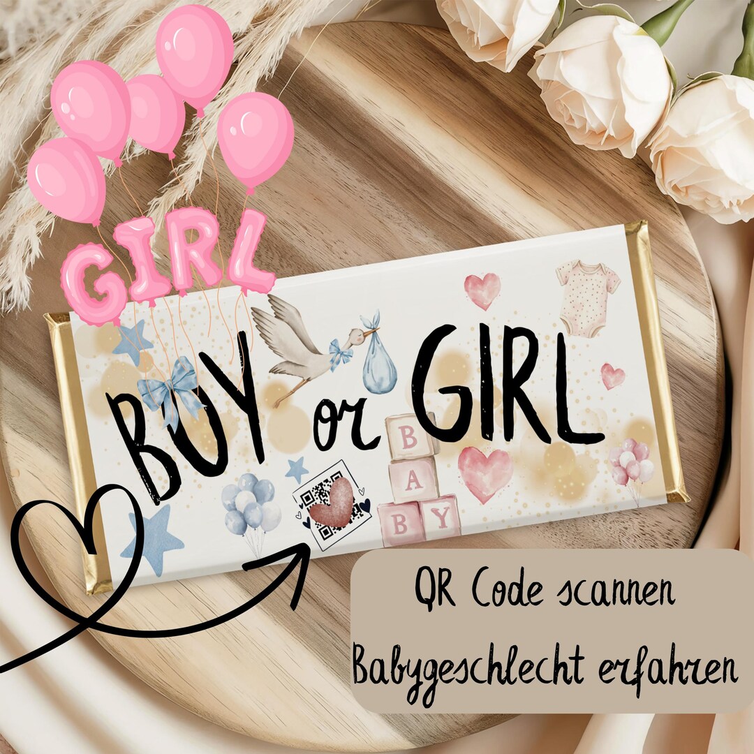 Gender Reveal Chocolate Wrapper With QR Code, Digital Printable Design ...