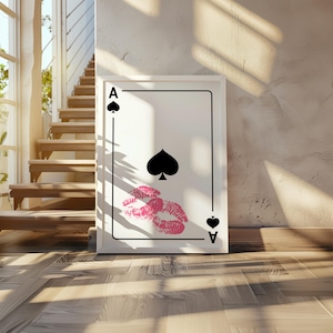 Playing Card Wall Art, Playing Cards Print, Trendy Retro Kiss Lips, Femme Fatale Print | Apartment Aesthetic | Instant Download