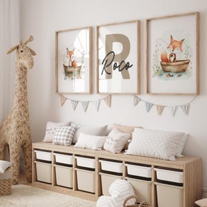 Conjunto de carteles zorro | Cartel de animales para habitación infantil, Pesca del zorro en el lago, Descarga digital| Póster infantil póster de animales para habitación infantil primavera
