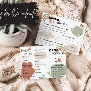 Juego de adivinanzas para bebés | Tarjetas con consejos para baby shower | Juego para embarazadas | Juegos para bebés en alemán | Juego de baby shower para descargar