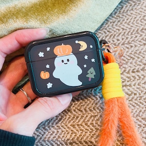 Starry Forest Halloween Cute Ghost Case for AirPods 1/2/3/pro/pro2 Generation, kawaii Pumpkin spooky box cases with keychain and lanyard