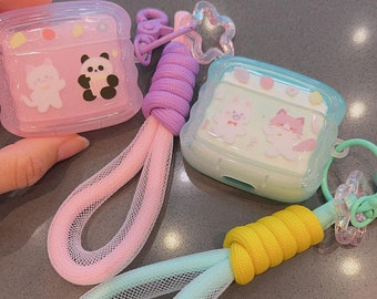 Starry Forest Cute Animal Candy Case for AirPods 1/2/3/4/pro/pro2 Generation, cute box cases with keychain and lanyard, Green/Pink