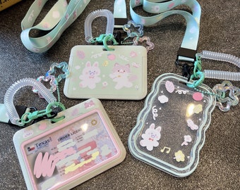 Starry Forest Rabbit Cat Mint ID Badge Holder with Lanyard, Card Holder, teacher lanyard, plastic cute teacher accessory, gift for her