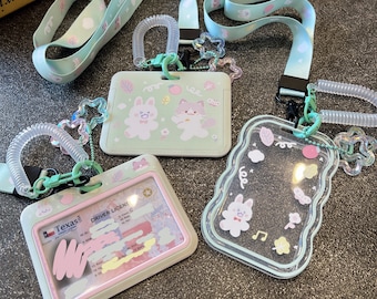 Starry Forest Rabbit Cat Mint ID Badge Holder with Lanyard, Card Holder, teacher lanyard, plastic cute teacher accessory, gift for her