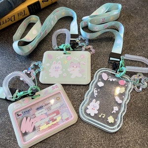 Sternenwald Kaninchen Katze Mint ID Ausweishalter mit Lanyard, Kartenhalter, Lehrerband, Kunststoff niedliches Lehrer Accessoire, Geschenk für Sie