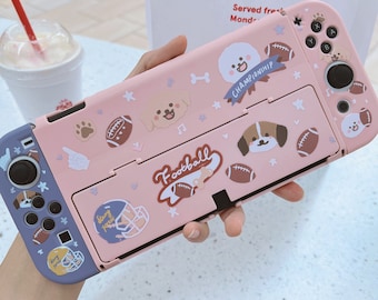Starry Forest Football Dogs Cute Cases for Nintendo Switch and Switch OLED, Switch Cover Shell Accessories, Pink/Blue contrast color