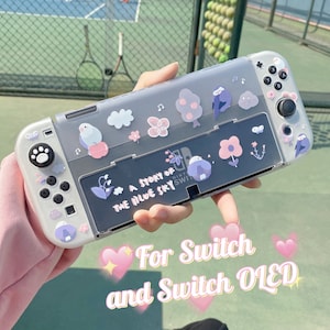 Bosque Estrellado Lindos pájaros Nintendo Switch Oled funda, kawaii love pajaritos y flores Switch shell cover skins accesorios, transparente suave