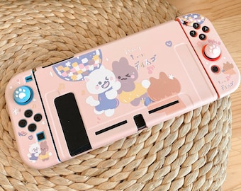 Starry Forest Cute Bunny and dog case for Switch, kawaii dancing animal switch OLED shell pink cover skins accessories soft TPU