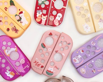 Starry Forest Cute Switch Joycon shell cases, Soft kawaii switch Oled joycon skin, tpu pink purple nintendo joy-con cover dog bunny cat