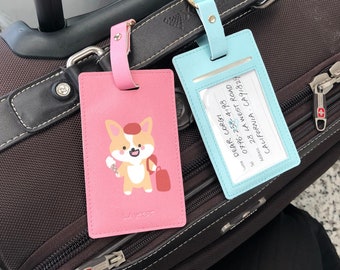 Original designed cute dog luggage tag, Baggage Label, Suitcase Strap, PU leather tags, waterproof protection for travel belt pin attachment