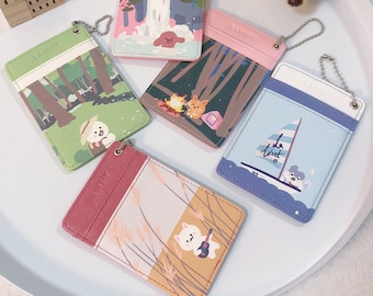 Cute Wallet Card Holder, Travel Card holder Wallet, Small Leather Wallet, Credit Card Holder, Bus Pass Holder, dog animal slim card wallet
