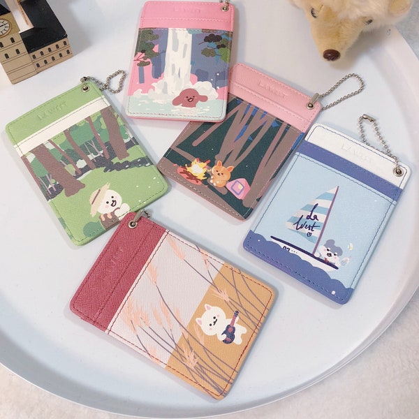 Cute Wallet Card Holder, Travel Card holder Wallet, Small Leather Wallet, Credit Card Holder, Bus Pass Holder, dog animal slim card wallet