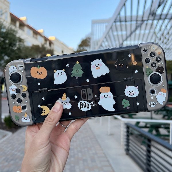 Jolie coque Nintendo Switch Oled, kawaii chien chat fantôme switch oled coque skins accessoires TPU PC