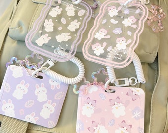 Starry Forest Rabbit Cat ID Badge Holder with Lanyard, Clear Card Holder, teacher lanyard pink, plastic cute teacher purple accessory