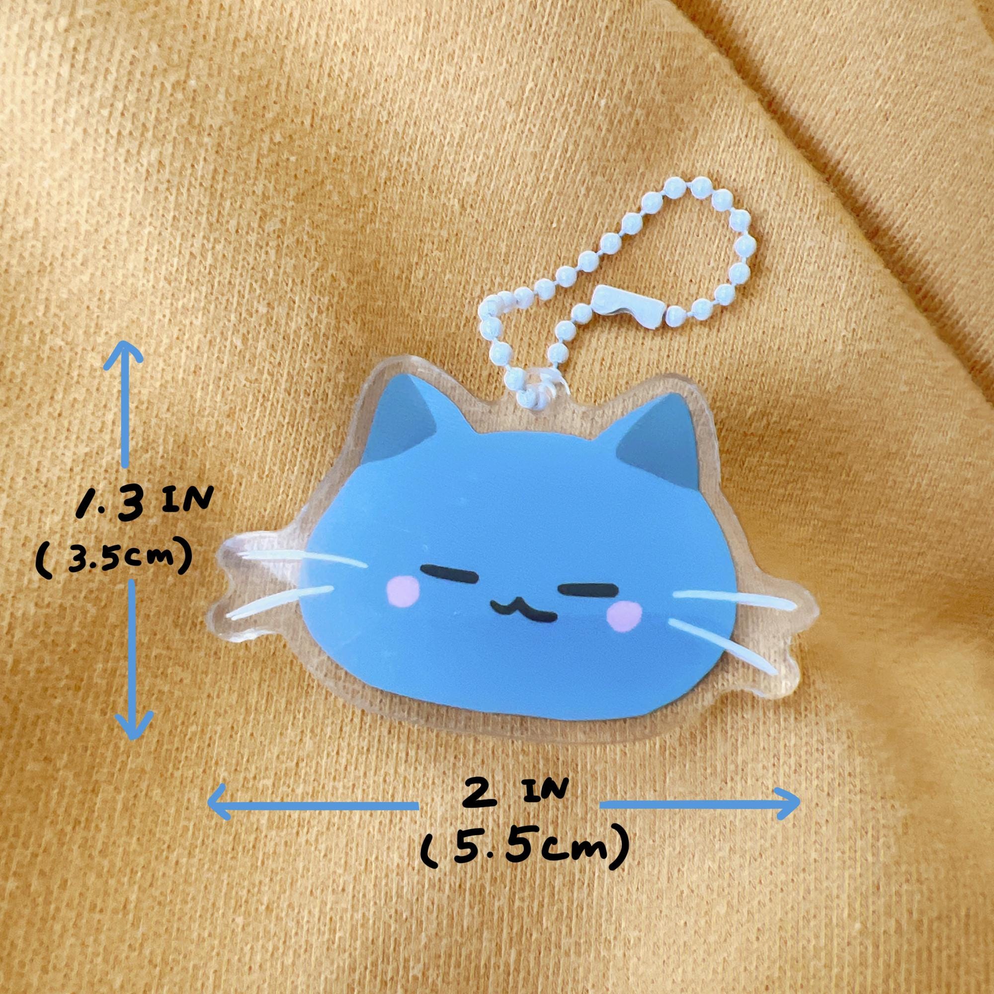 星空の森のかわいい青い猫のキーホルダー、動物のキーリング、小さな 