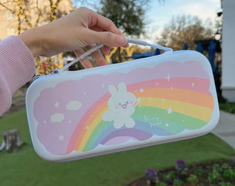Starry Forest Rainbow Bunny Carrying Case for Switch 2, Accessories for Nintendo switch 2, Kawaii purple Switch bag sleeve, Switch 2 pouch