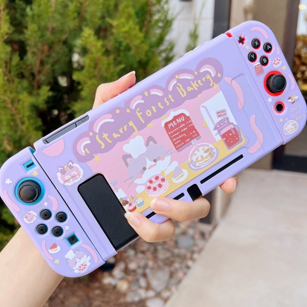 Starry Forest Cat Bakery Case voor Nintendo Switch, Switch Oled, Cute Cat switch shell, Kawaii Switch oled cover skins accessoires zacht