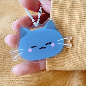 Starry Forest Cute Blue Cat keychain, animal keyring, small acrylic pet keychain, cartoon style keychain, Kawaii Cat Lover Gift