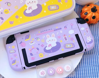 Starry Forest Gamer Bunny Case for Nintendo Switch 2, cute purple switch2 hard cover, kawaii joycon shell, switch 2 accessories