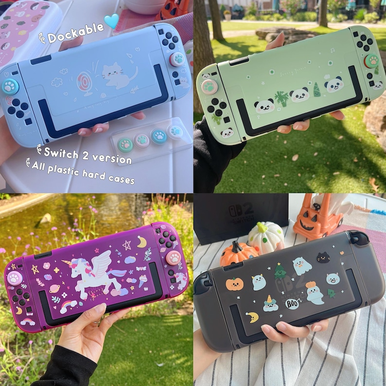 Starry Forest Case for Switch 2, Cute hard plastic Nintendo switch 2 shell, Kawaii Switch cover skin accessories, pink purple cat dog case image 2