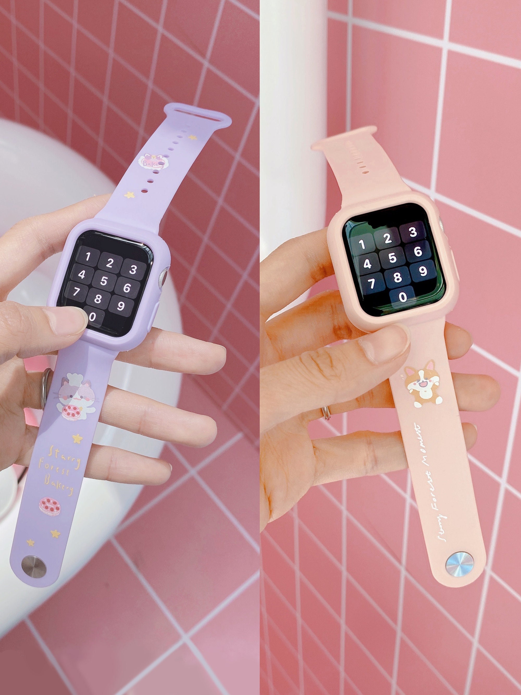 Personalise Water Proof Creativity The silicone Strap Custommake Decoration  Texture Free Curve Cute watches strap for apple watch band,for women men  kids children adoutls teeny elder