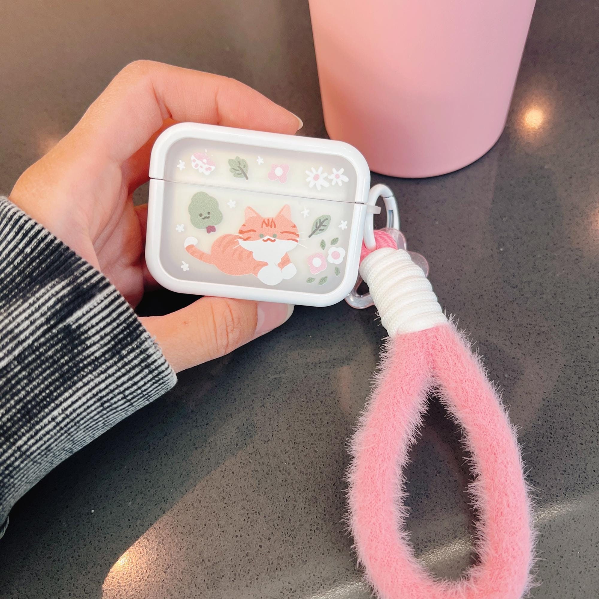 Starry Forest Orange Cat Cute Case for AirPods 1st/2nd/3rd/4th/pro/pro2 Generation, kawaii white clear box cases with keychain and lanyard