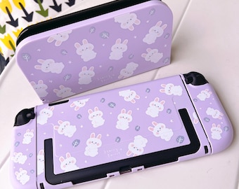 Starry Forest Cat Rabbits Prints Case for Nintendo Switch 2, cute purple switch2 hard shell,  kawaii joycon covers,pink switch 2 accessories
