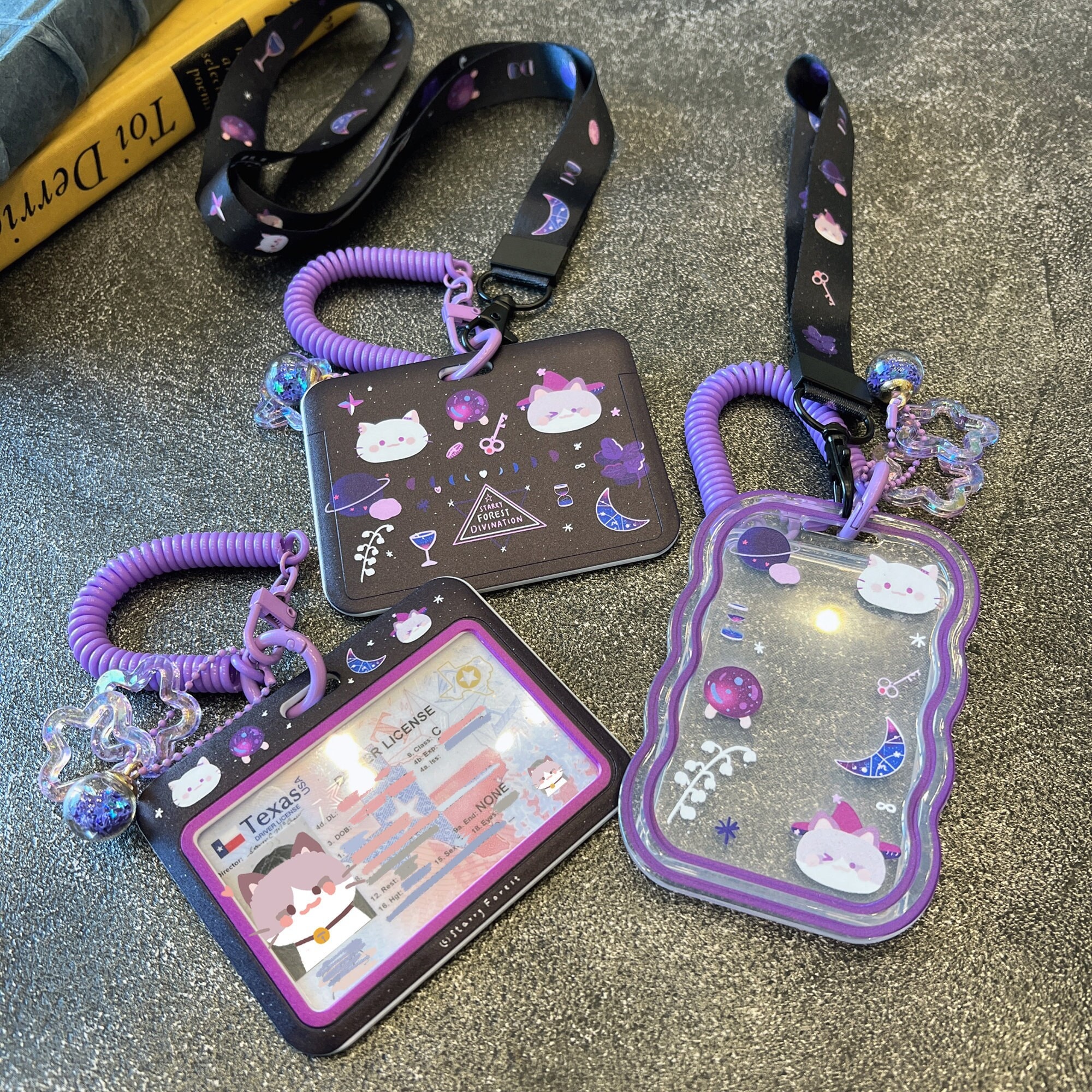 Starry Forest Cat Divination ID Badge Holder With Lanyard, Card