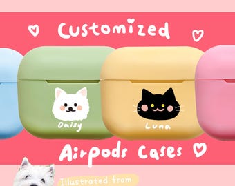 Custom Case of Your pets for for AirPods 1st/2nd/3rd/4th/pro/pro2 Generation, Personalized accessories, kawaii cute cover shell with lanyard
