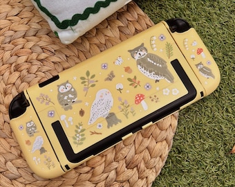 Starry Forest Cozy Owl Cottage Meadow Case for Nintendo Switch 2, cute yellow switch2 hard shell, kawaii joycon covers, switch 2 accessories