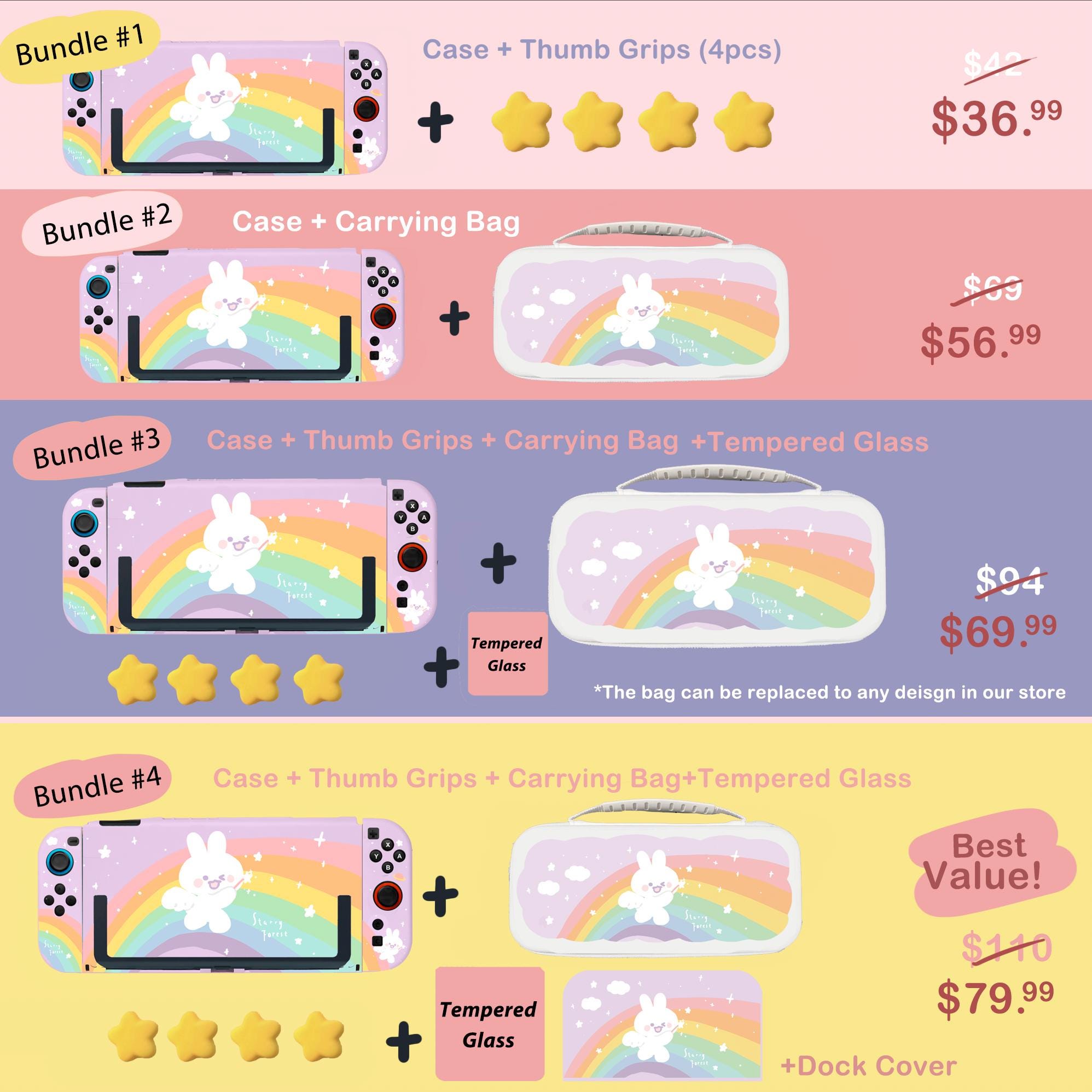 Starry Forest Rainbow Bunny Carrying Case for Switch 2, Accessories for ...