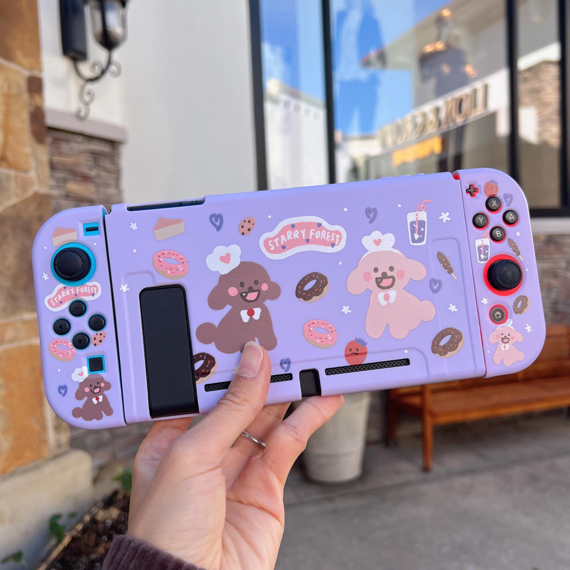 Nintendo Switch用Starry Forest Poodle Bakeryケース、かわいい紫色の